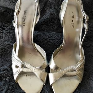 Nine West strappy silver heels